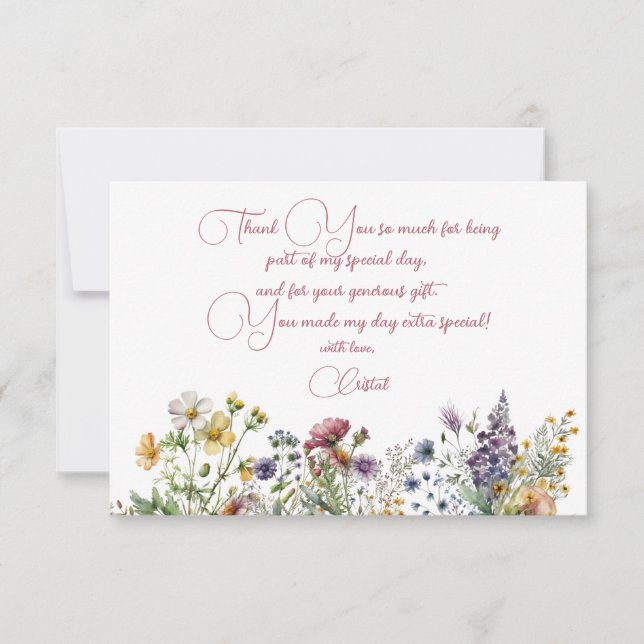 Meadows flowers adults floral Birthday  Thank You Card (Front)