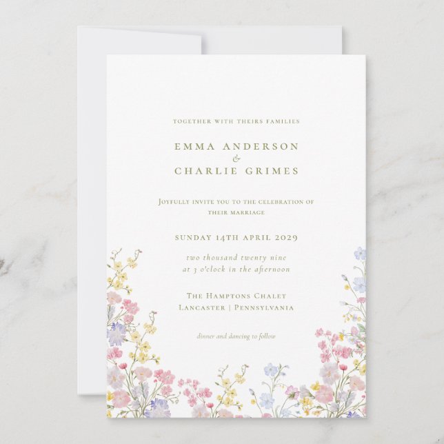 Meadows Garden Wildflowers Spring Summer Wedding Invitation (Front)