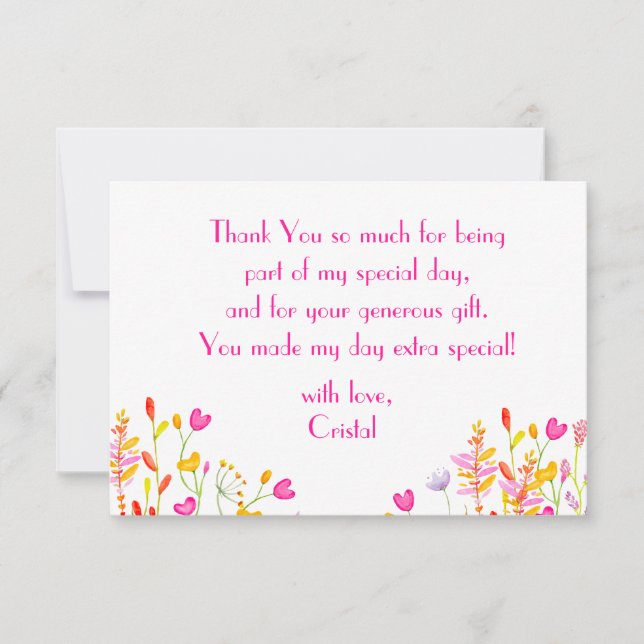 Meadows neon flowers adults Birthday  Thank You Card (Front)