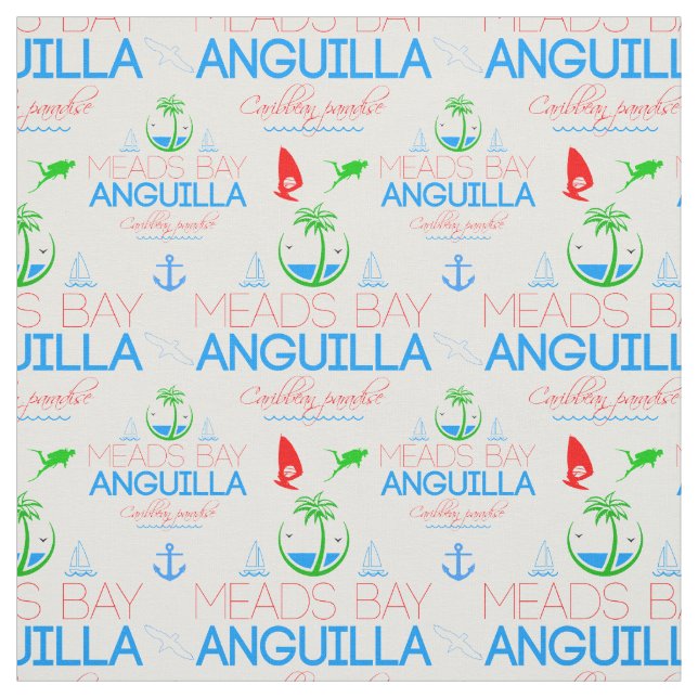 Meads Bay, Anguilla Colour Text, Images Pattern  Fabric (Swatch)