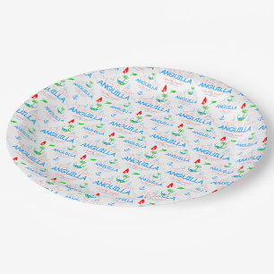 Meads Bay, Anguilla Colour Text, Images Pattern P Paper Plate