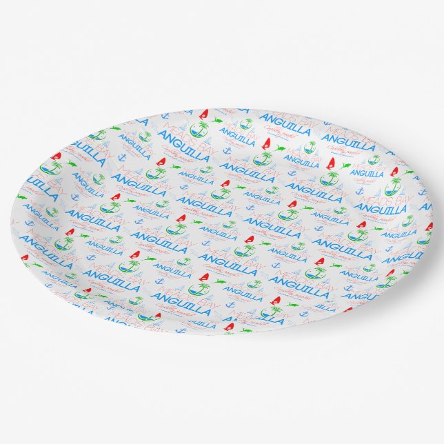 Meads Bay, Anguilla Colour Text, Images Pattern  P Paper Plate (Angled)