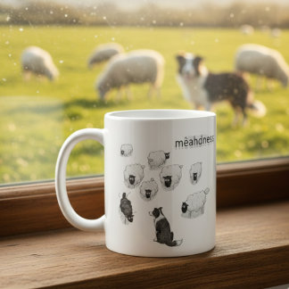 Mêahdness Funny Sheep Dog Pen Sketch Cartoon Coffee Mug