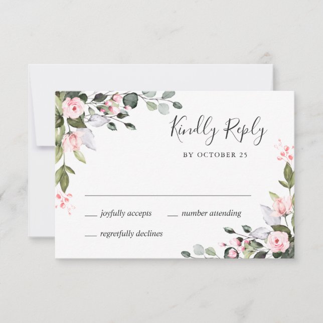 MEAL CHOICE Elegant Eucalyptus Pink Roses Wedding RSVP Card (Front)