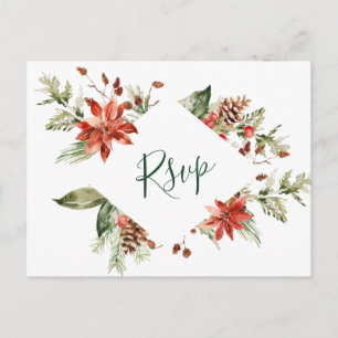MEAL CHOICE Elegant Red Poinsettia Wedding RSVP Postcard