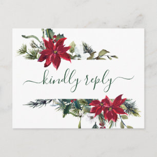 MEAL CHOICE Elegant Red Poinsettia Wedding RSVP Postcard