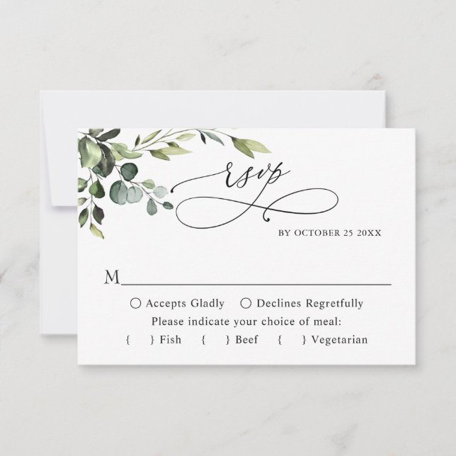 MEAL CHOICE Eucalyptus Watercolor Floral Wedding  RSVP Card (Front)
