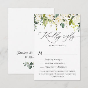 MEAL CHOICE Eucalyptus White Roses Floral Wedding RSVP Card