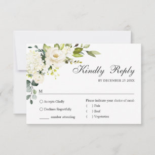 MEAL CHOICE Eucalyptus White Roses Floral Wedding RSVP Card