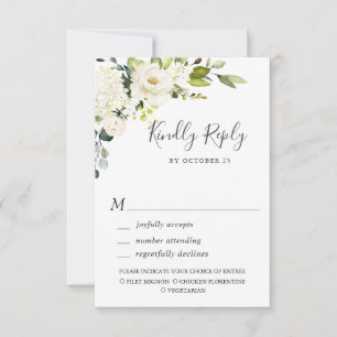 MEAL CHOICE Eucalyptus White Roses Floral Wedding RSVP Card
