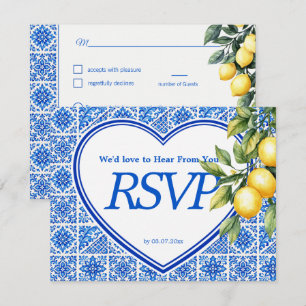 💙🍋Meal choice + QR Azul & Limone Romance RSVP Card