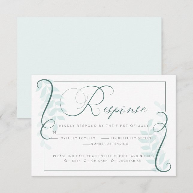 Meal Choice RSVP | Modern Mint Leaves Jade Accents Invitation (Front/Back)