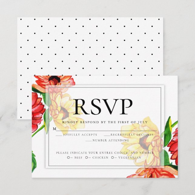 Meal Choice RSVP | Red Yellow Floral Invitation (Front/Back)