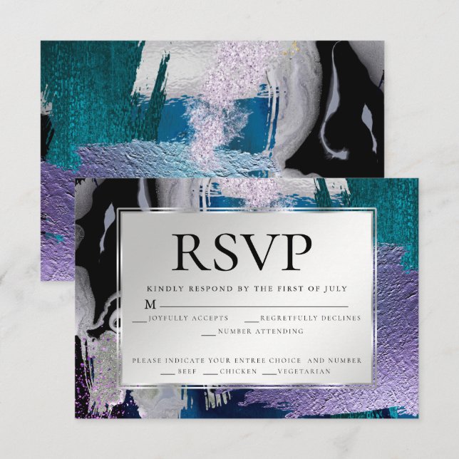 Meal Choice RSVP | Silver Metallic Teal Lilac Invitation (Front/Back)