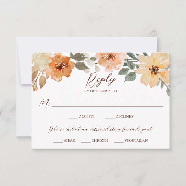 Meal Choice Rustic Watercolor Autumn Floral RSVP Card (Front)