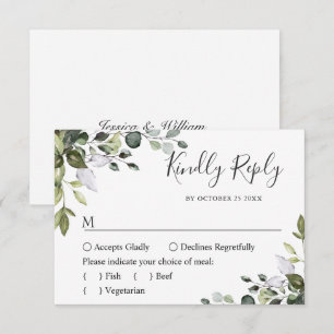 MEAL CHOICE Simple Elegant Eucalyptus Wedding RSVP Card