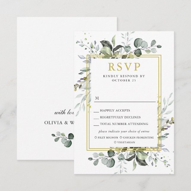 MEAL CHOICE Simple Elegant Eucalyptus Wedding RSVP Card (Front/Back)