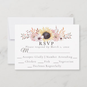 Meal Choice Sunflowers Wedding RSVP Response Card