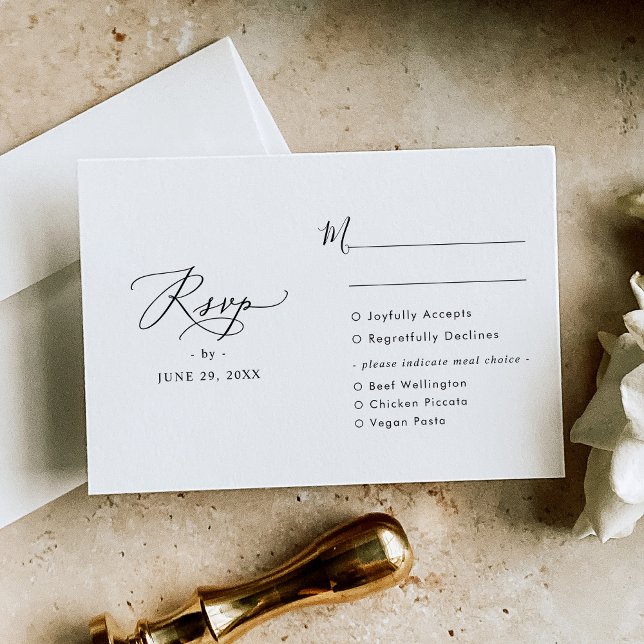 Meal Options Elegant Script Modern Wedding RSVP Card (Creator Uploaded)