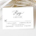 Meal Options Simple Modern Black & White Wedding RSVP Card<br><div class="desc">Designed to coordinate with our Modern Calligraphy wedding collection,  this customisable RSVP card,  features a modern calligraphy script font paired with a classy serif & sans font in black and is perfect for any season. Matching items available.</div>