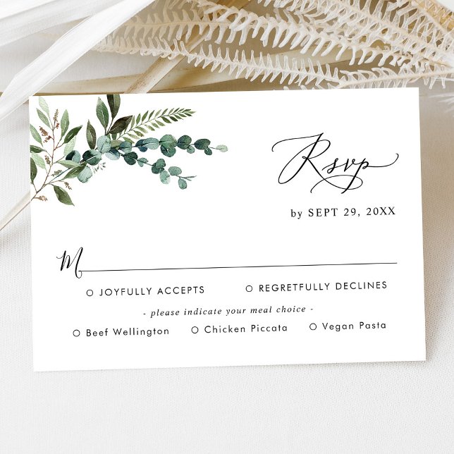 Meal Options Simple Modern Greenery Wedding  RSVP Card (Creator Uploaded)