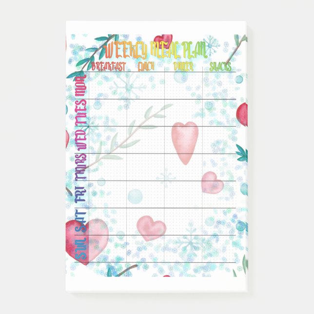 Meal plan for weekly post-it notes (Front)