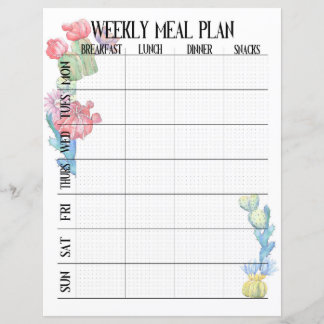 Meal plan weekly organiser