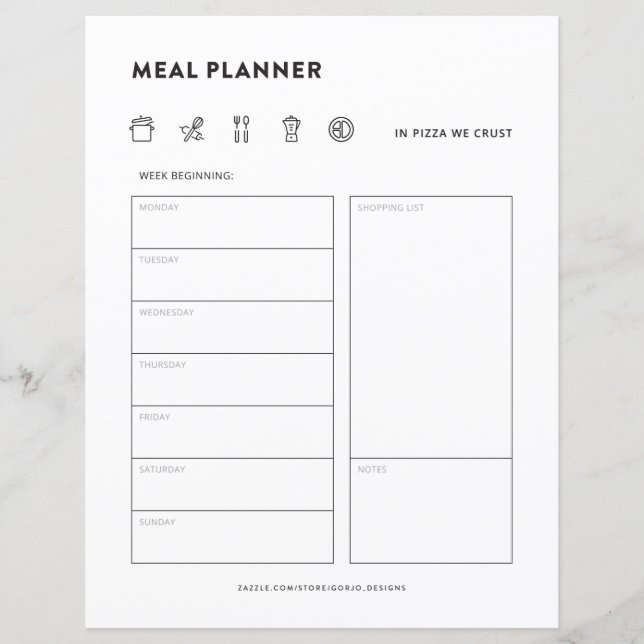 Meal Planner Family Meals Weekly Menu Organiser (Front)