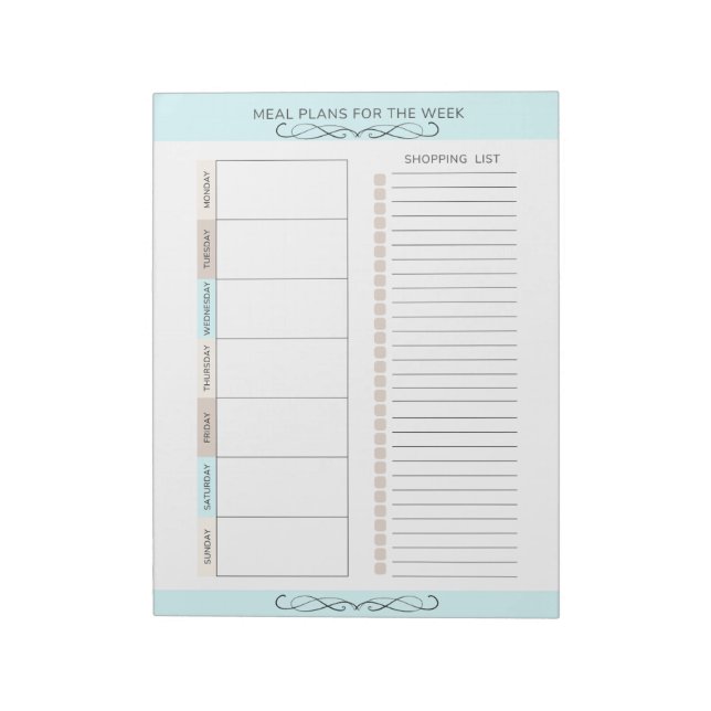 Meal Planner Weekly Light Colours Notepad (Rotated)