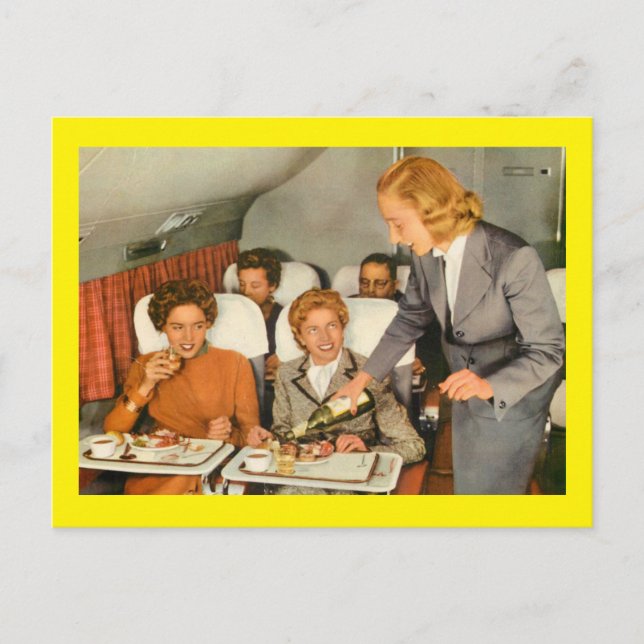 Meal Service in Flight Vintage Postcard (Front)
