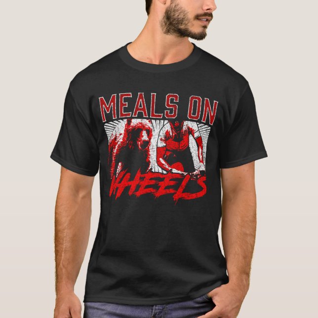 Meals On Wheel Funny Bear Chasing Forest Biker T-Shirt (Front)