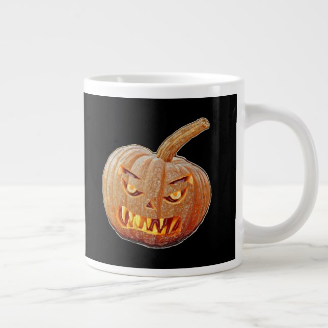 Mean and Ugly Pumpkin Face Large Coffee Mug (Right)
