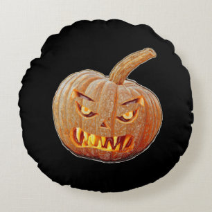 Mean and Ugly Pumpkin Face Round Cushion