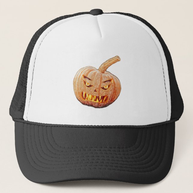 Mean and Ugly Pumpkin Face Trucker Hat (Front)