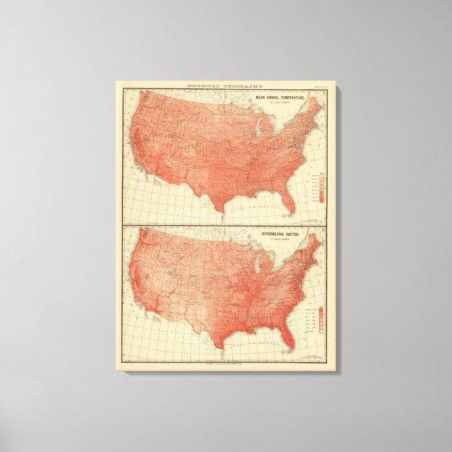 Mean annual temperature, Hypsometric sketch Canvas Print (Front)