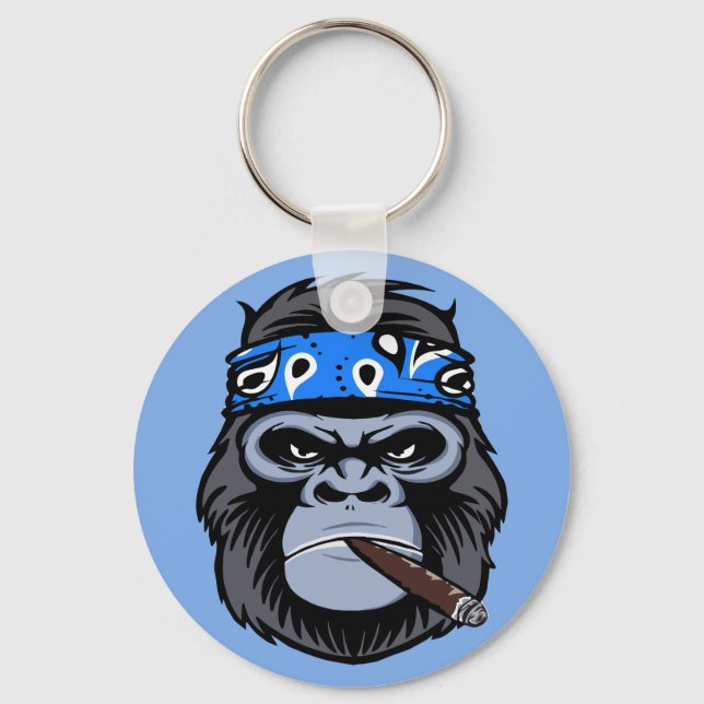 Mean Biker gorilla ape smoking cigar animal art Key Ring (Front)