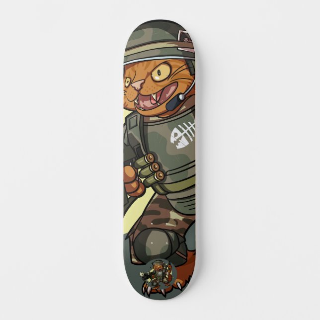 Mean Sci-fi Marine Firing Gun Ginger Cat Cartoon Skateboard (Front)