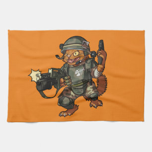 Mean Sci-fi Marine Ginger Cat Firing Gun Cartoon Tea Towel