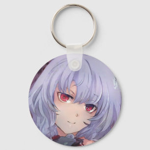 Mean violet haired girl red eyes anime manga key ring