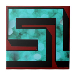 Meander ~ Blue sparkle on maroon with shadow Tile