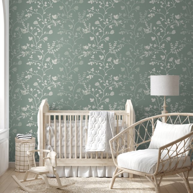 Meandering Floras Refined Soft Sage Floral Vines Wallpaper (Kids)