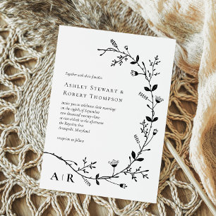 Meandering Vine Scroll Modern Wedding Invite, Invitation