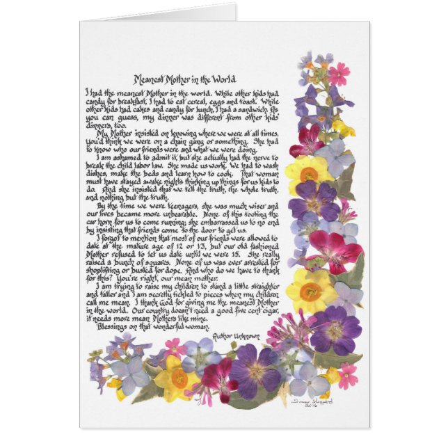 Meanest Mother poem (Front)