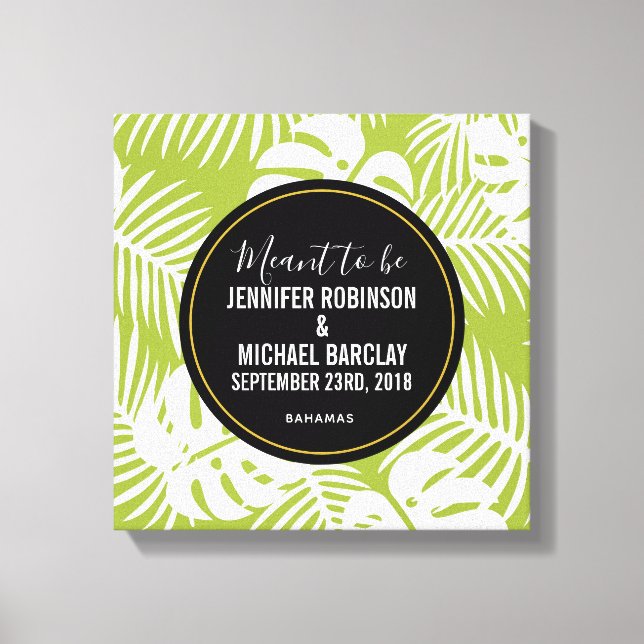 Meant to be Green Palm Leaves Pattern Wedding Canvas Print (Front)