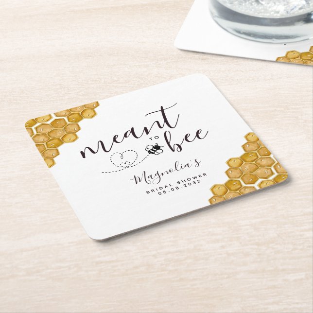 Meant to Bee Bridal Shower Square Paper Coaster (Angled)