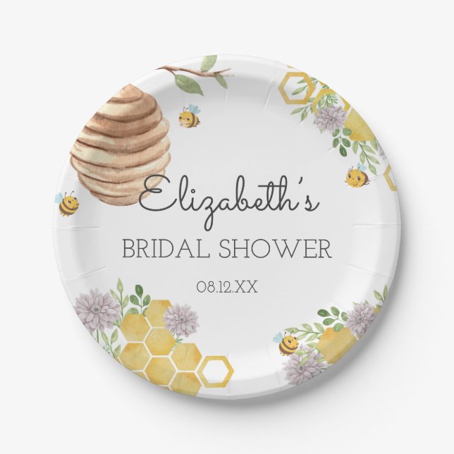 Meant to Bee Bridal Shower Watercolor Beehive Paper Plate (Front)