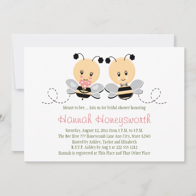 Meant To Bee Bumble Bee Bridal Shower Invitations (Front)