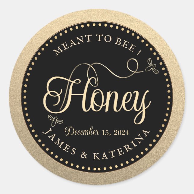 Meant to Bee Gold Black Wedding Honey Bee Label (Front)