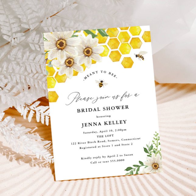 Meant to Bee, Honey Bee and Daisies Bridal Shower Invitation (Creator Uploaded)