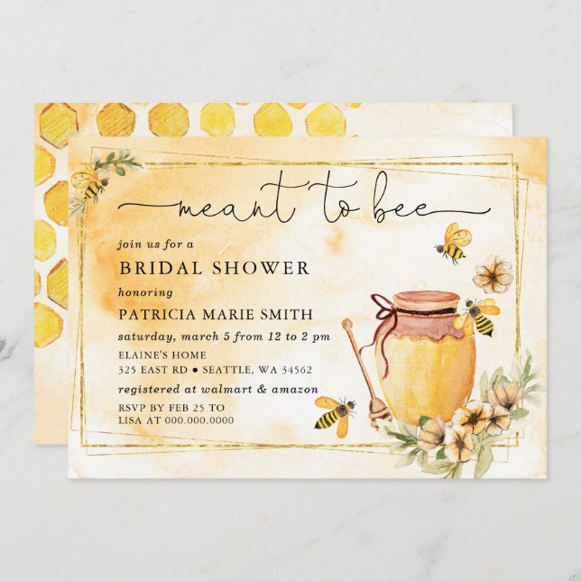Meant To Bee Honeybee Floral Bridal Shower Invitation (Front/Back)